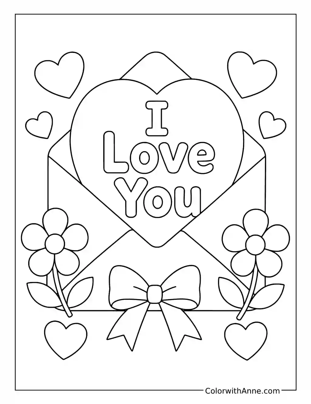 I Love You Letter and Envelope coloring page