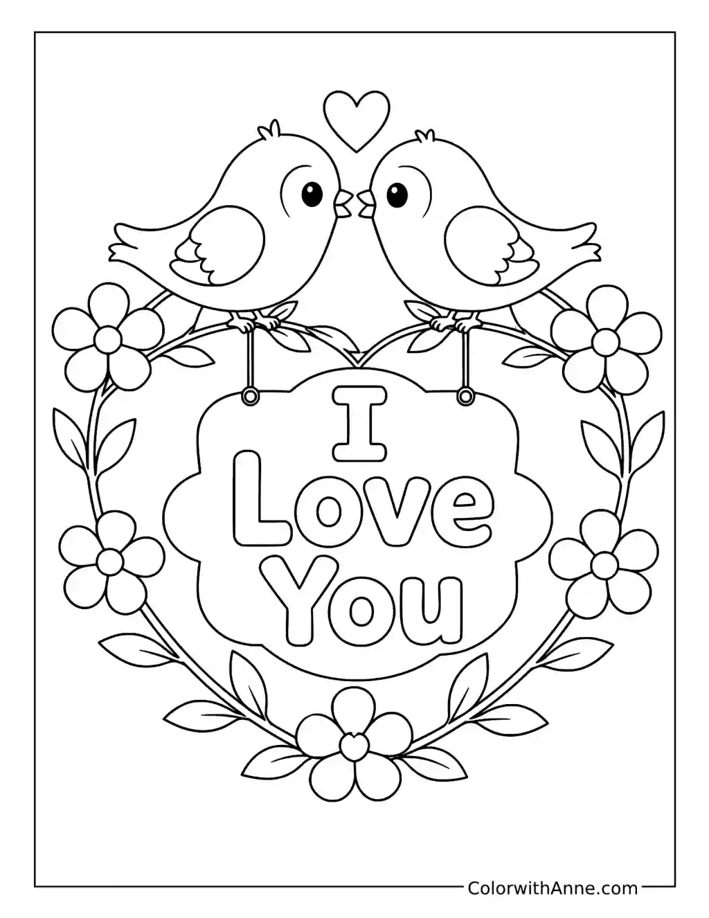 I Love You Love Birds coloring page