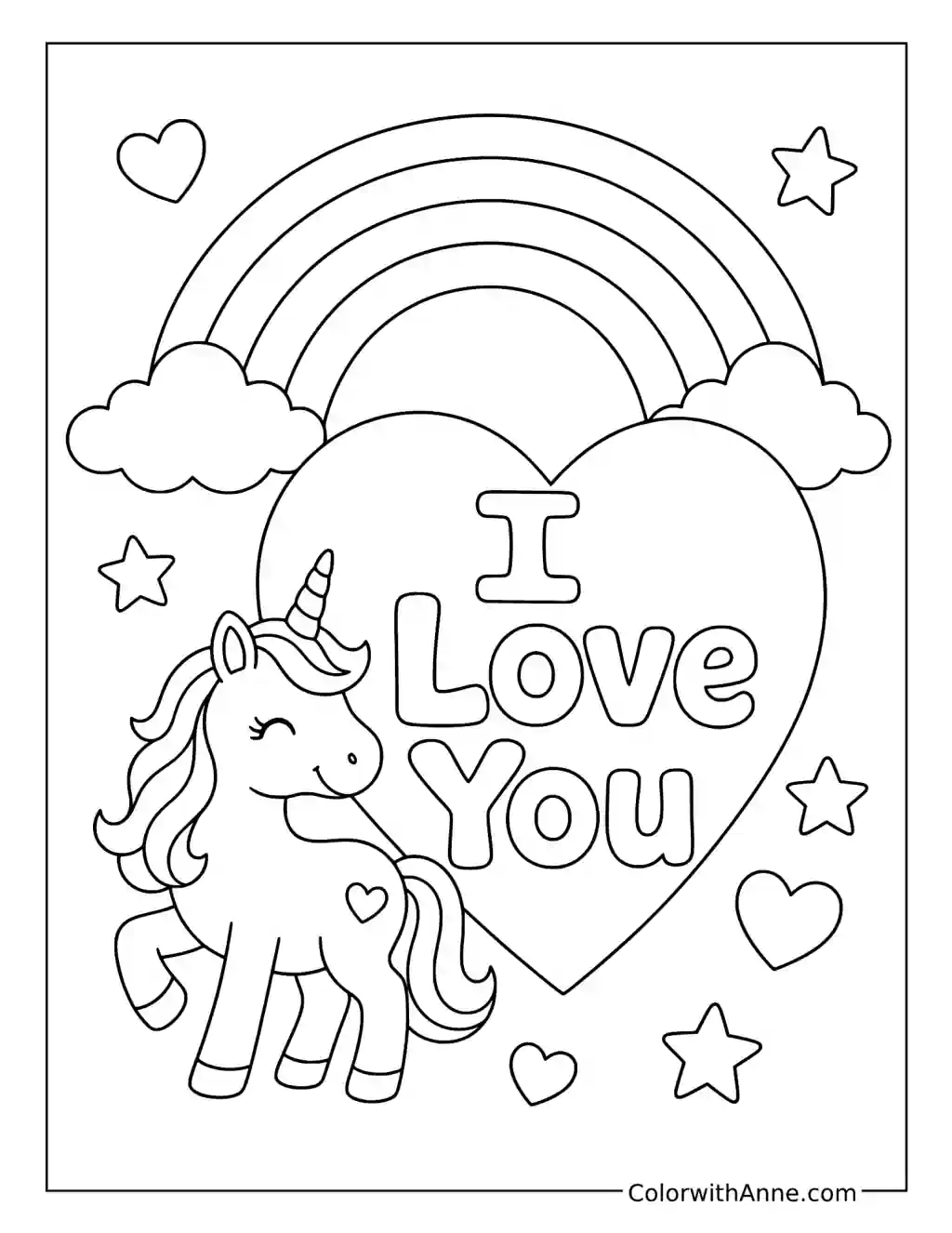 I Love You Unicorn coloring page