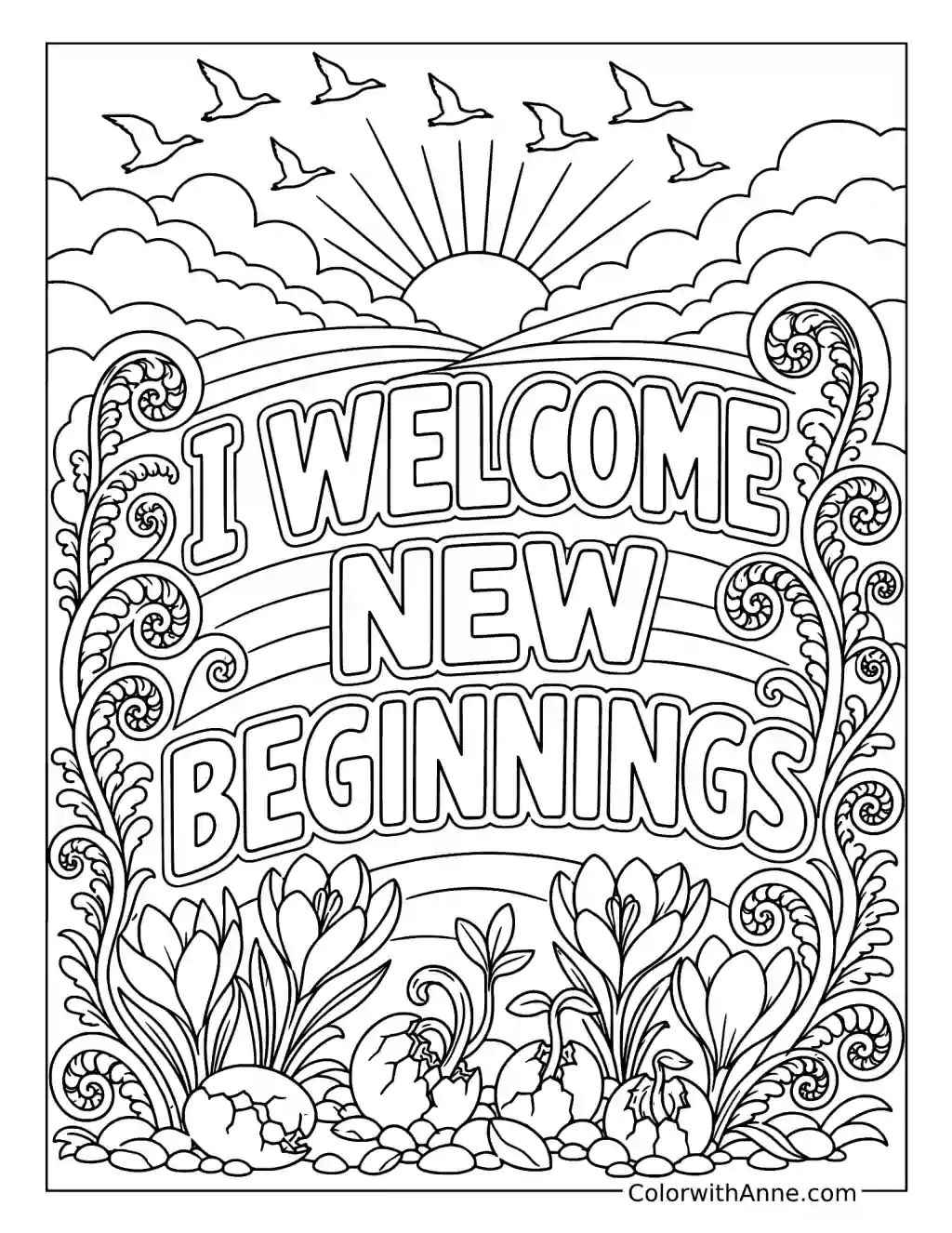I Welcome New Beginnings coloring page