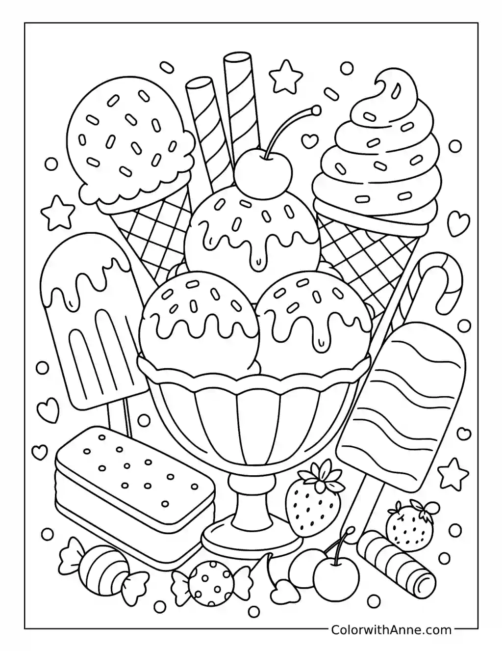 Ice Cream Treats Doodle Art coloring page