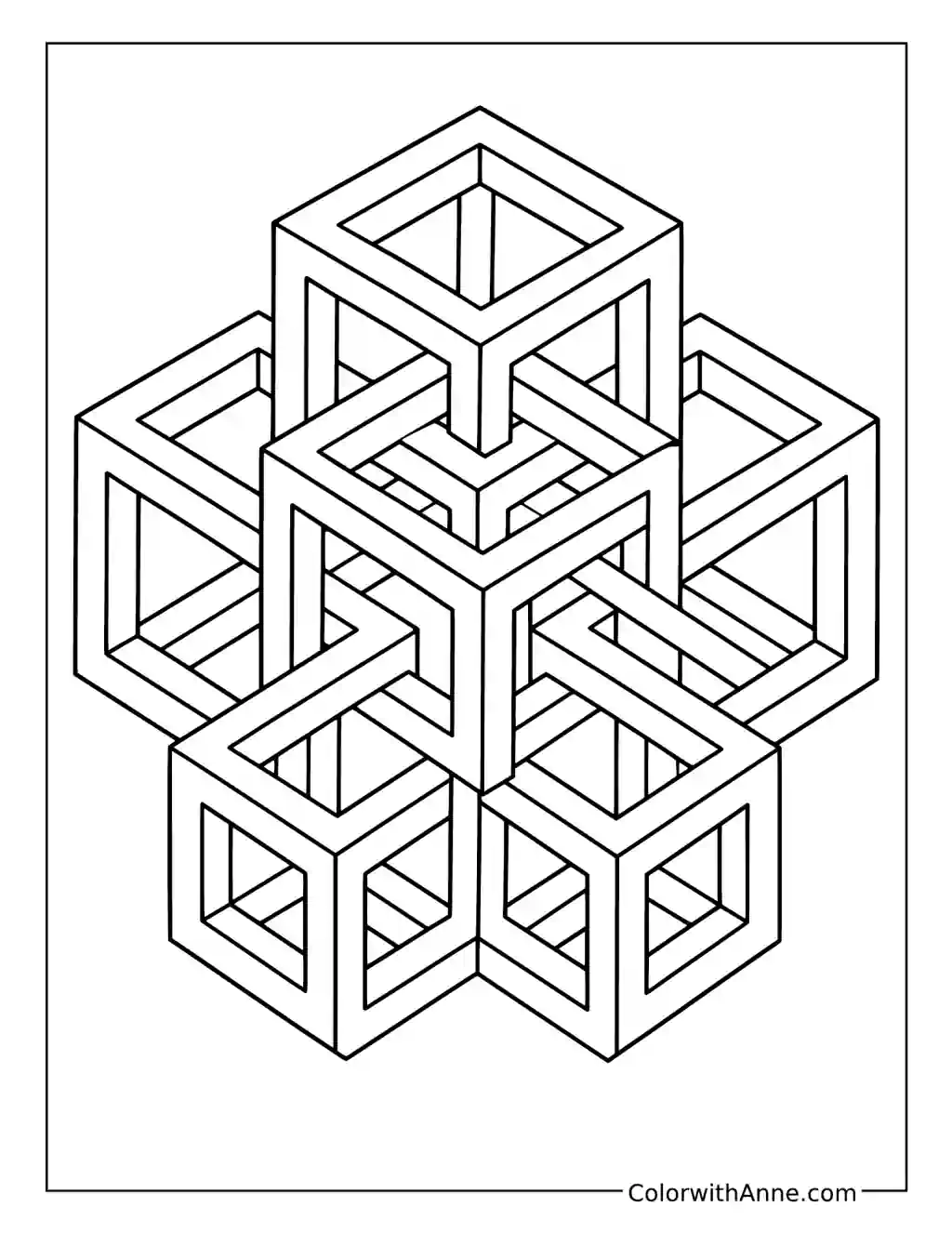 Impossible Cubes Optical Illusion coloring page