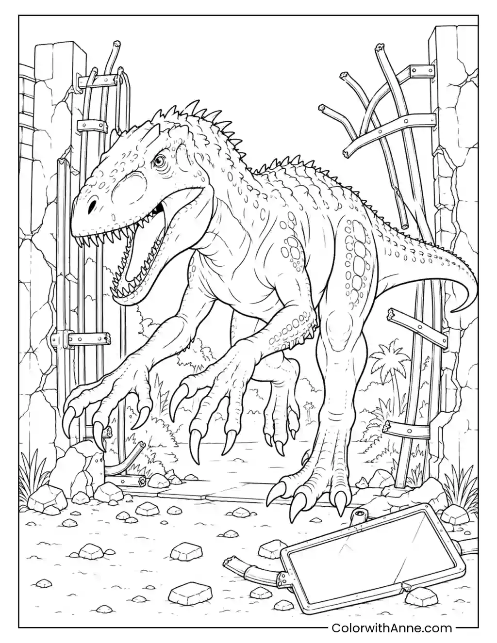 Indominus Rex Breaking Out of the Paddock coloring page