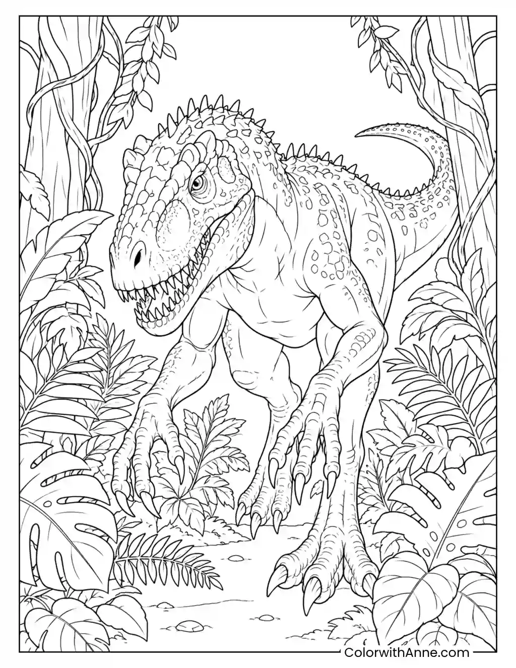 Indominus Rex Emerging from the Jungle coloring page