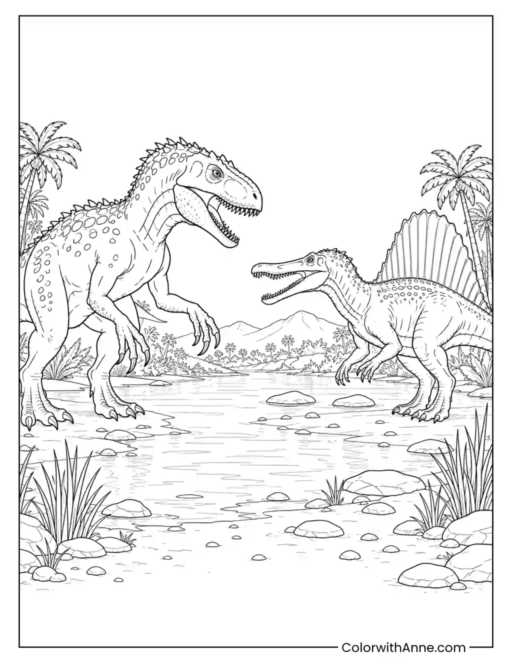 Indominus Rex Facing a Spinosaurus coloring page