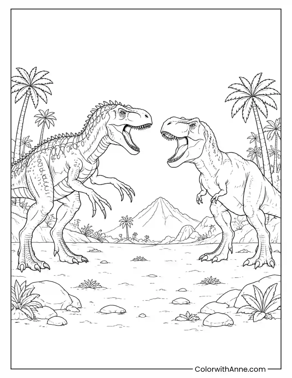 Indominus Rex Facing a Tyrannosaurus Rex coloring page