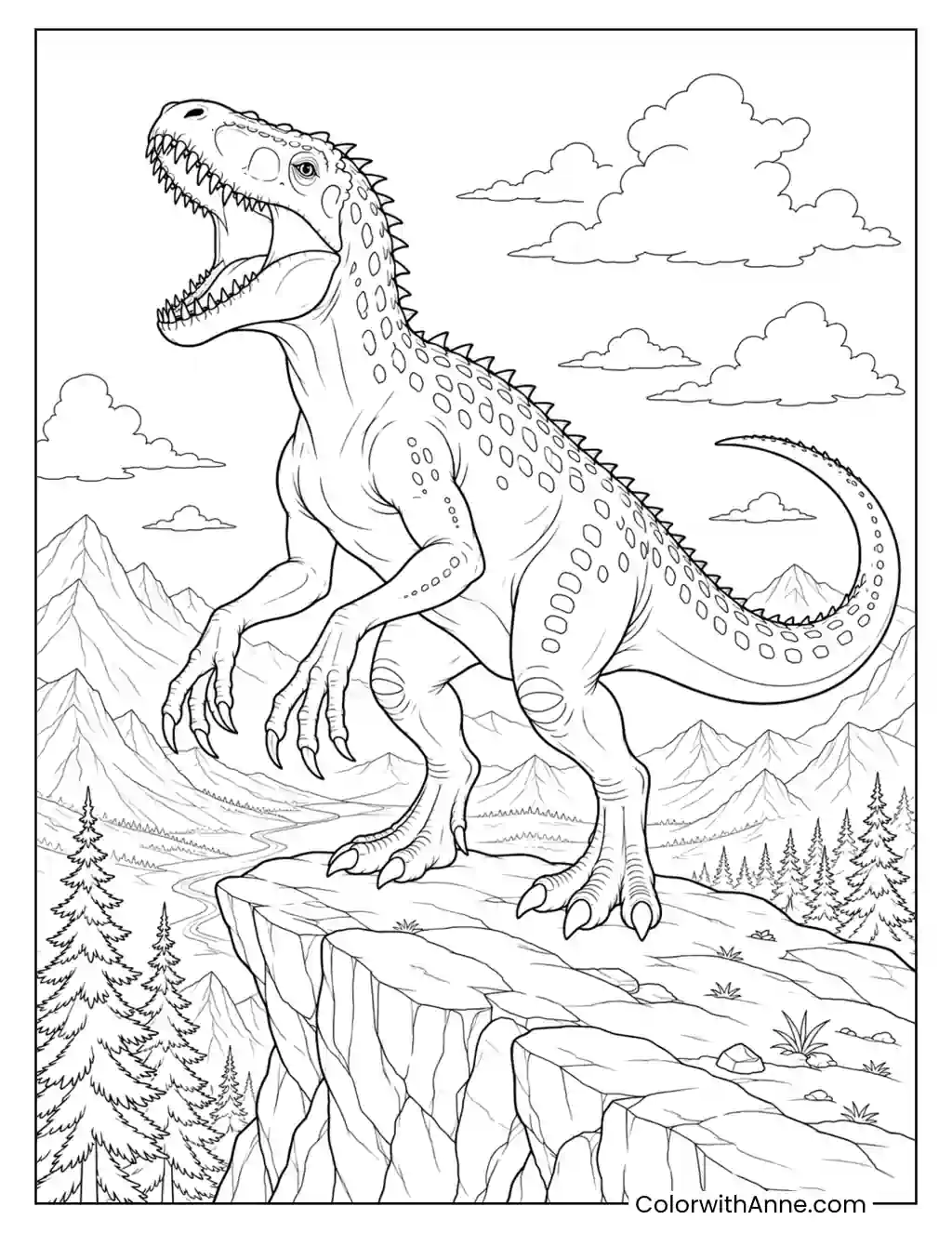 Indominus Rex on a Mountain Cliff coloring page