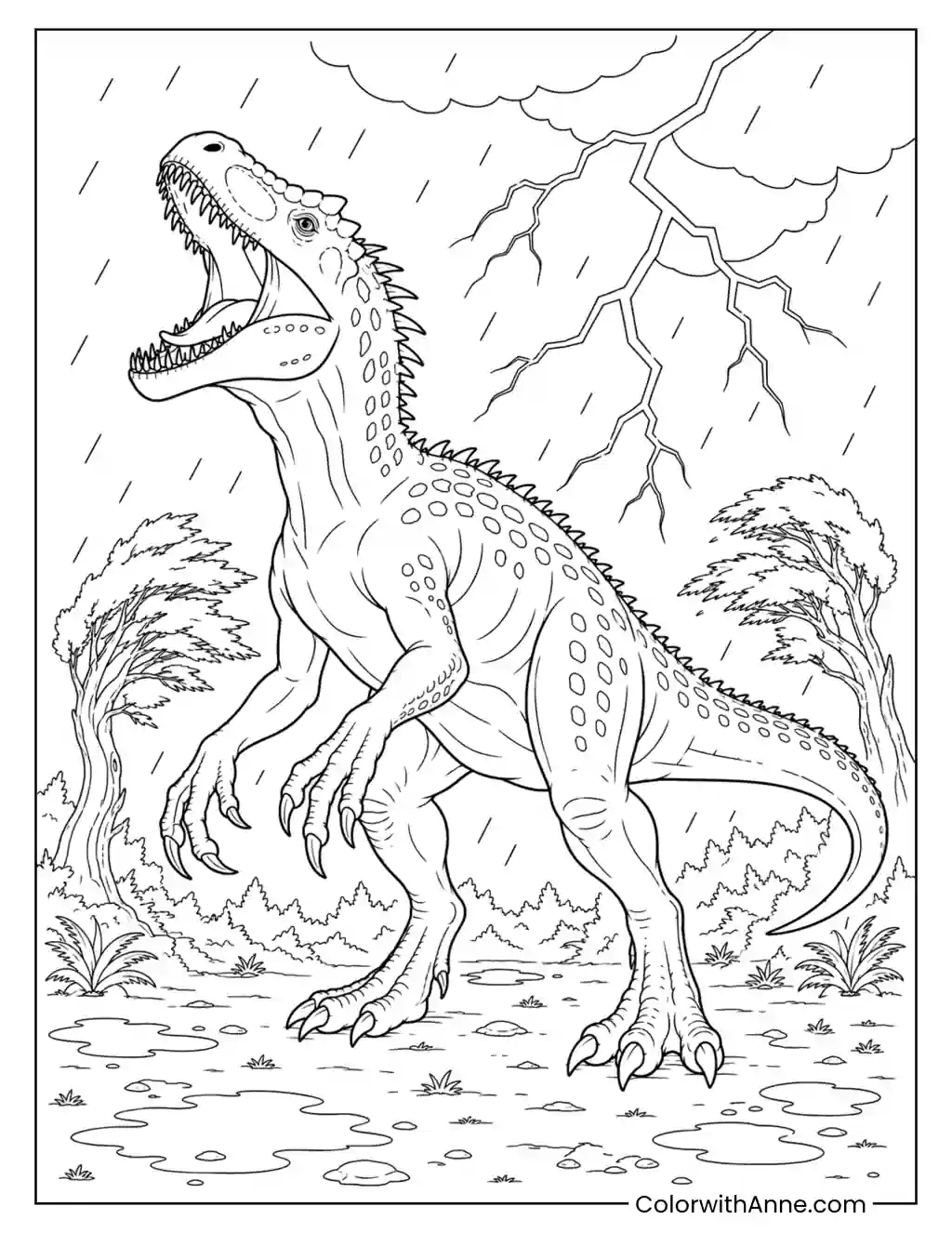 Indominus Rex Roaring in a Thunderstorm coloring page