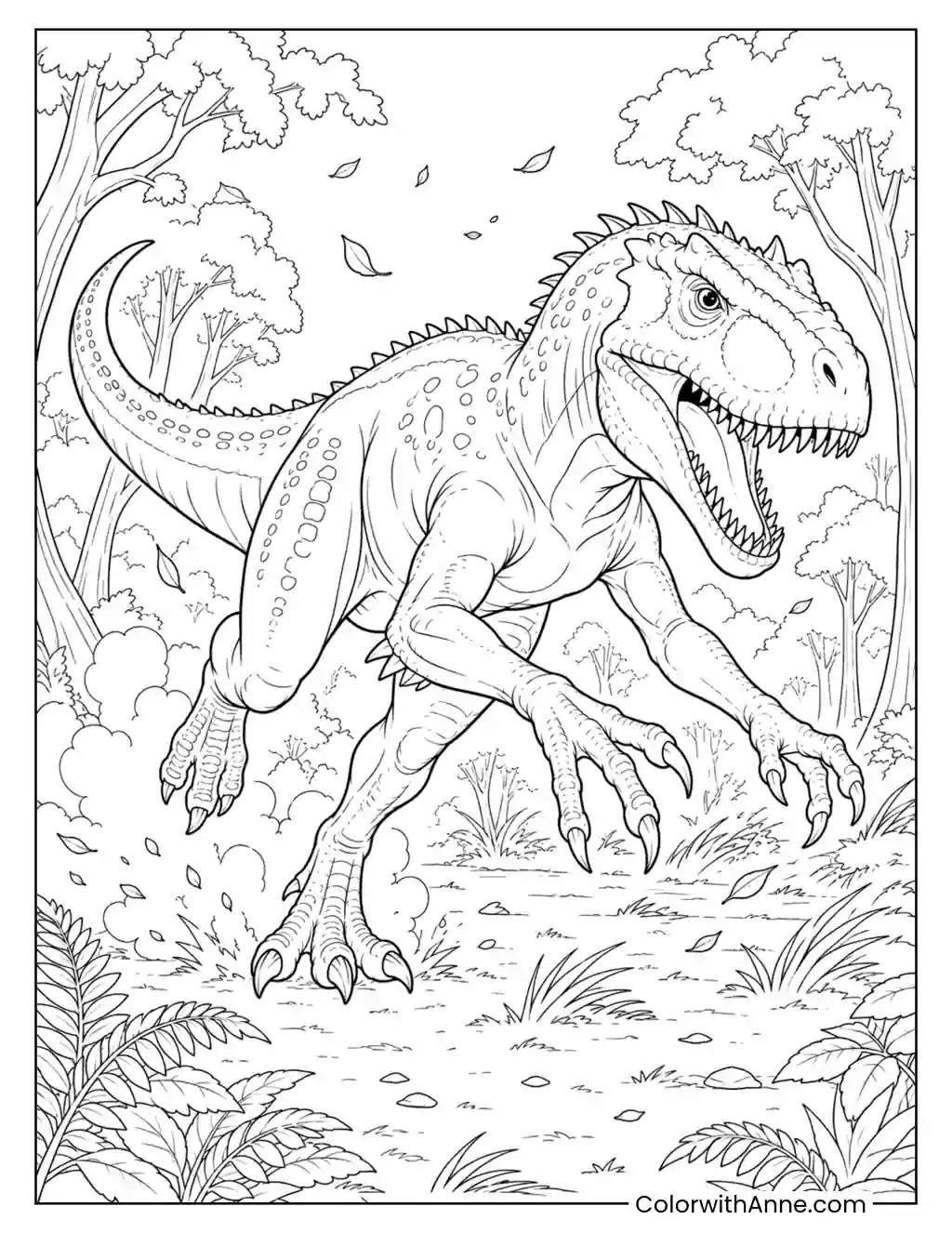 Indominus Rex Running Through the Forest coloring page