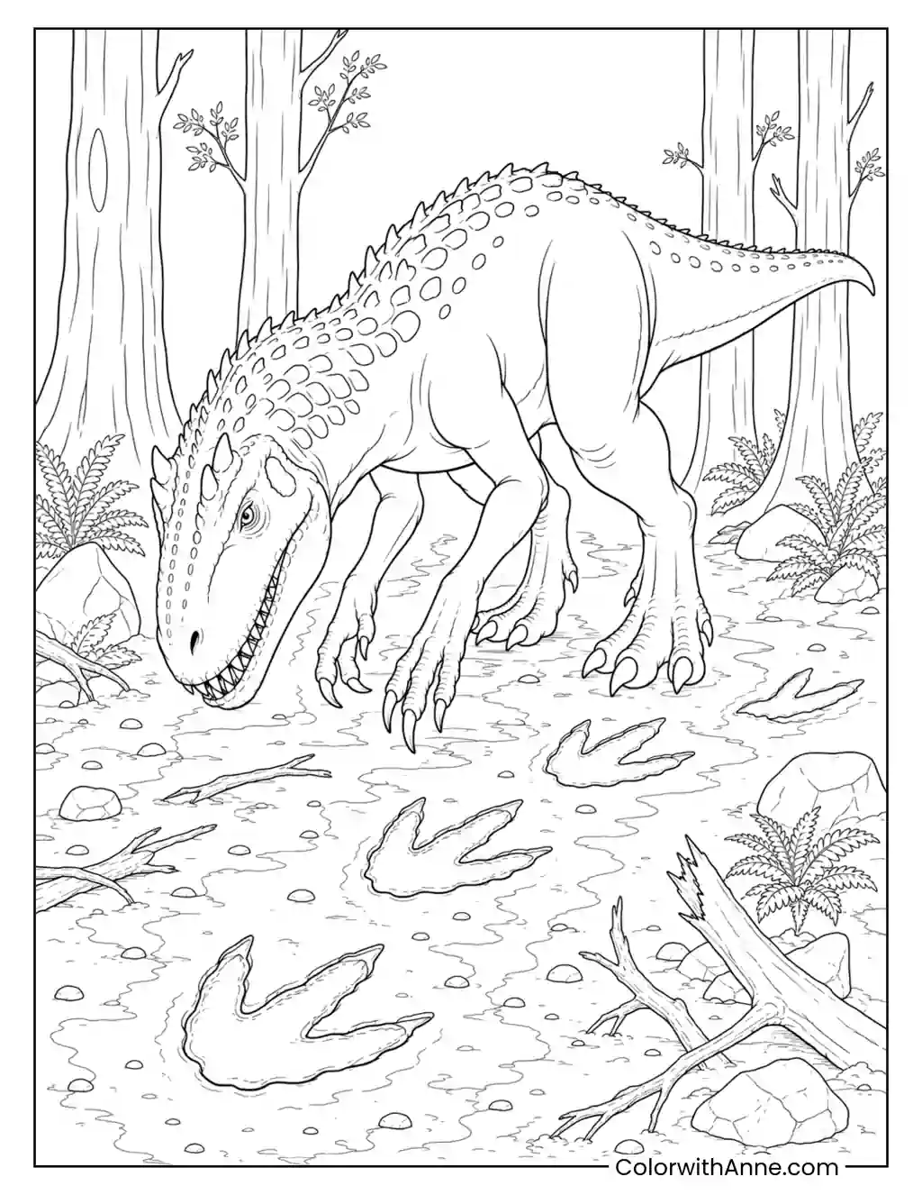 Indominus Rex Tracking Giant Footprints coloring page