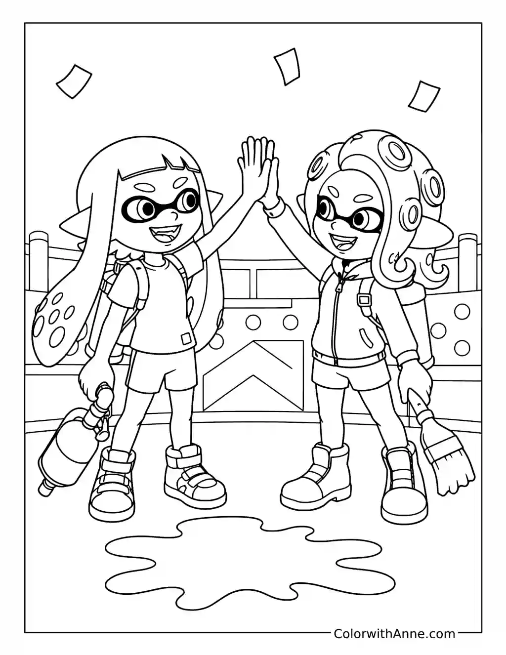 Inkling and Octoling High-Five coloring page