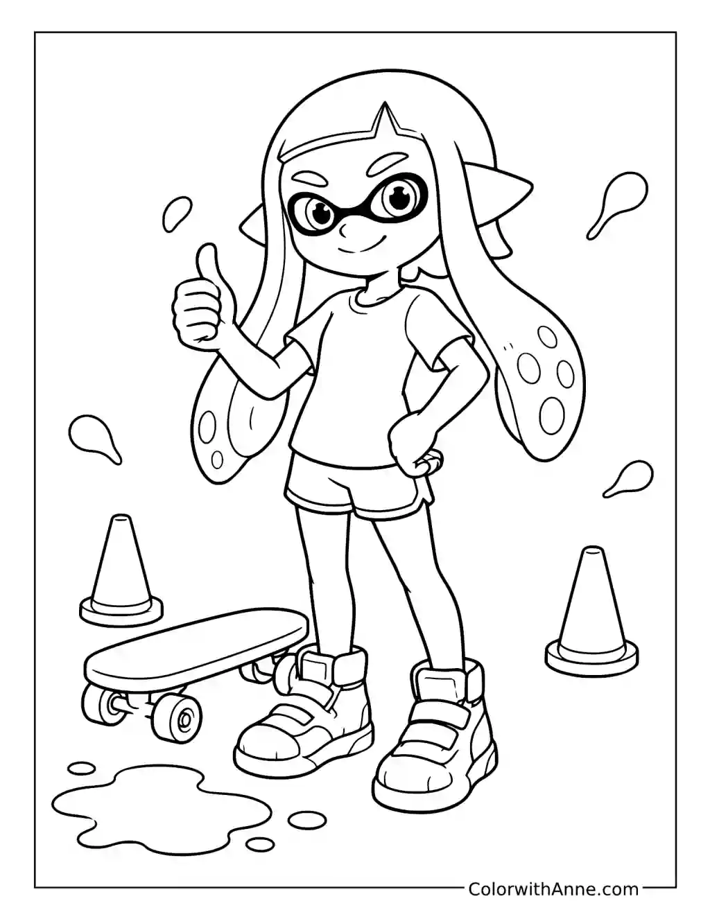 Inkling Giving a Thumbs-Up beside a Skateboard coloring page