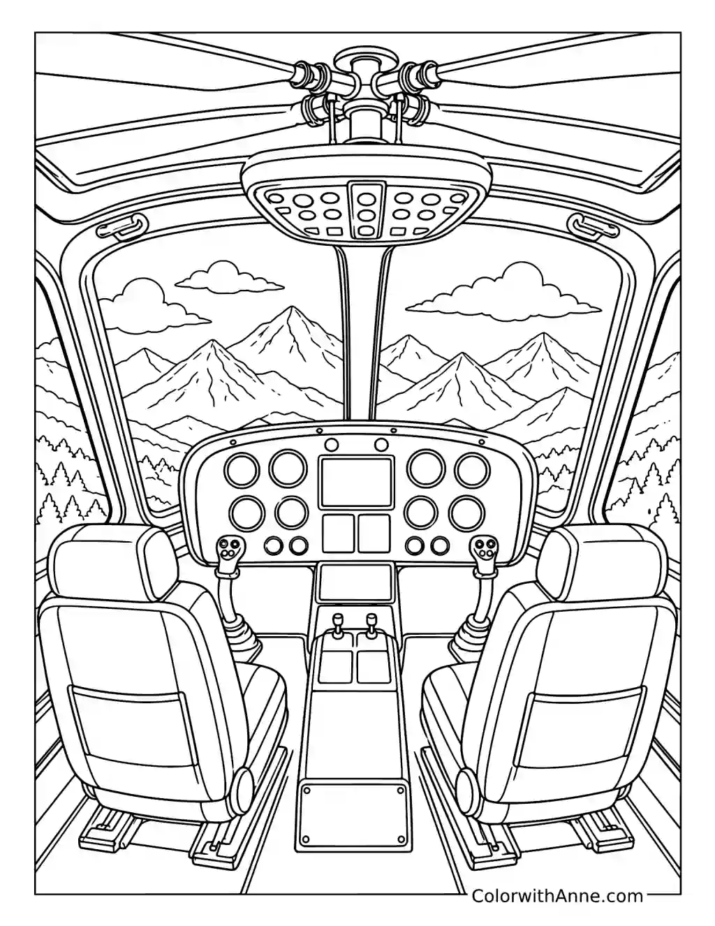 Inside a Helicopter Cockpit coloring page