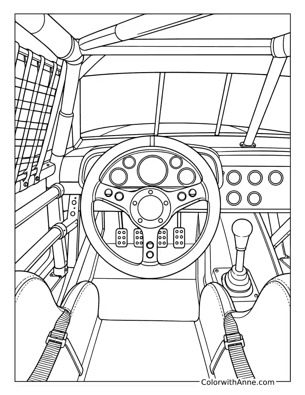 Inside a NASCAR Race Car coloring page