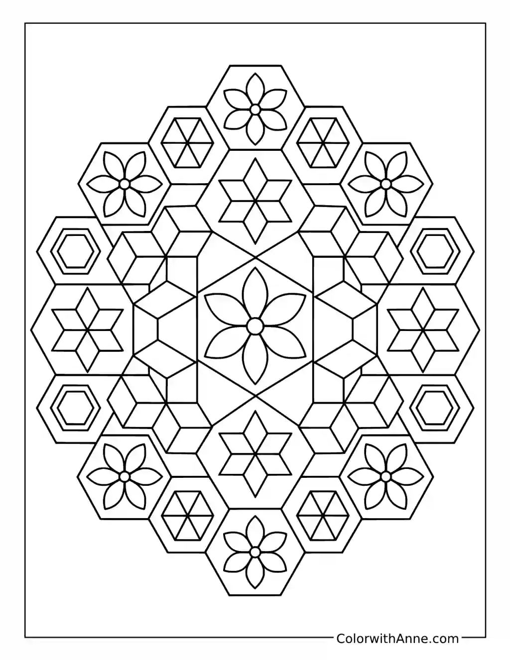 Interlocking Hexagon Mosaic coloring page