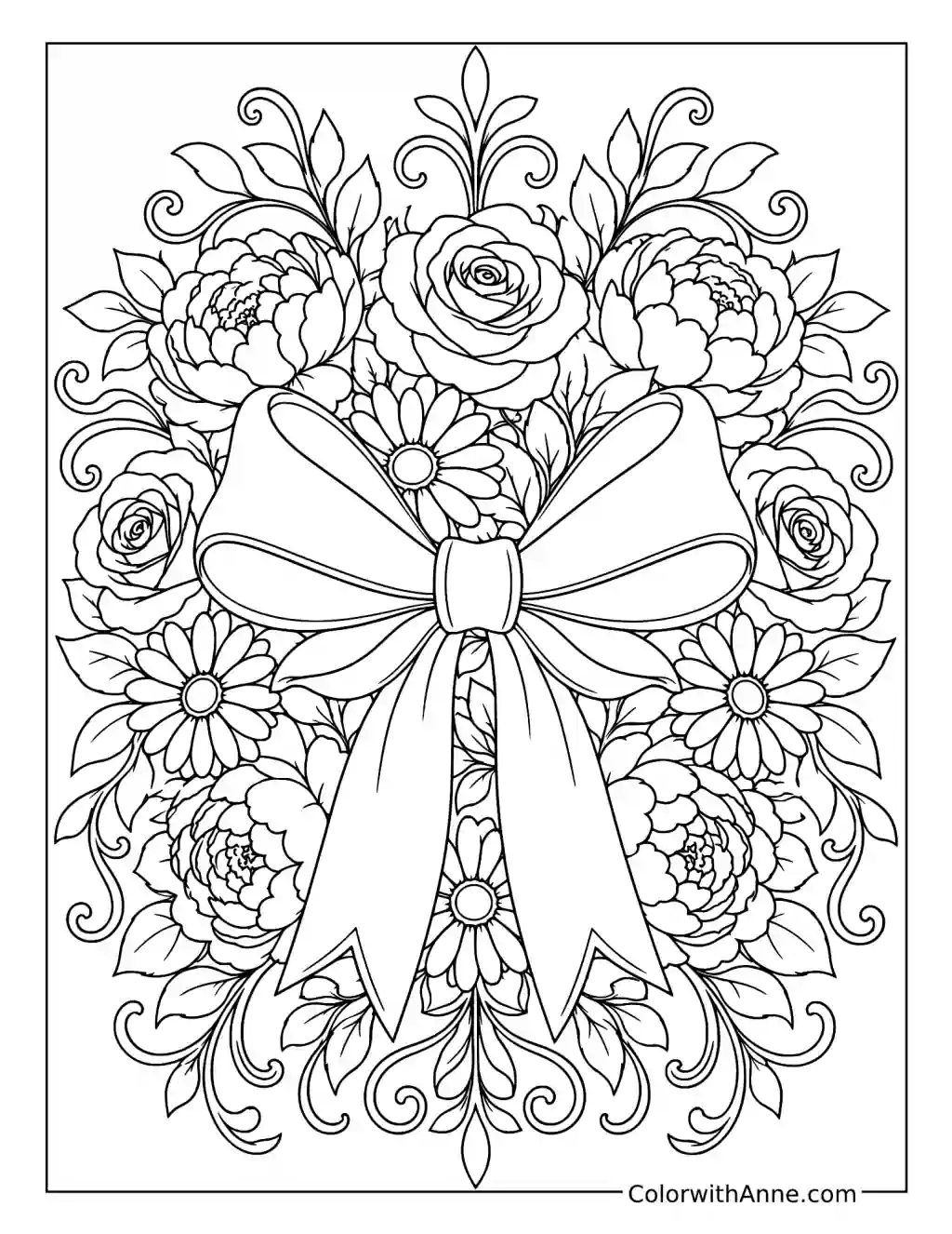 Intricate Floral Bow coloring page
