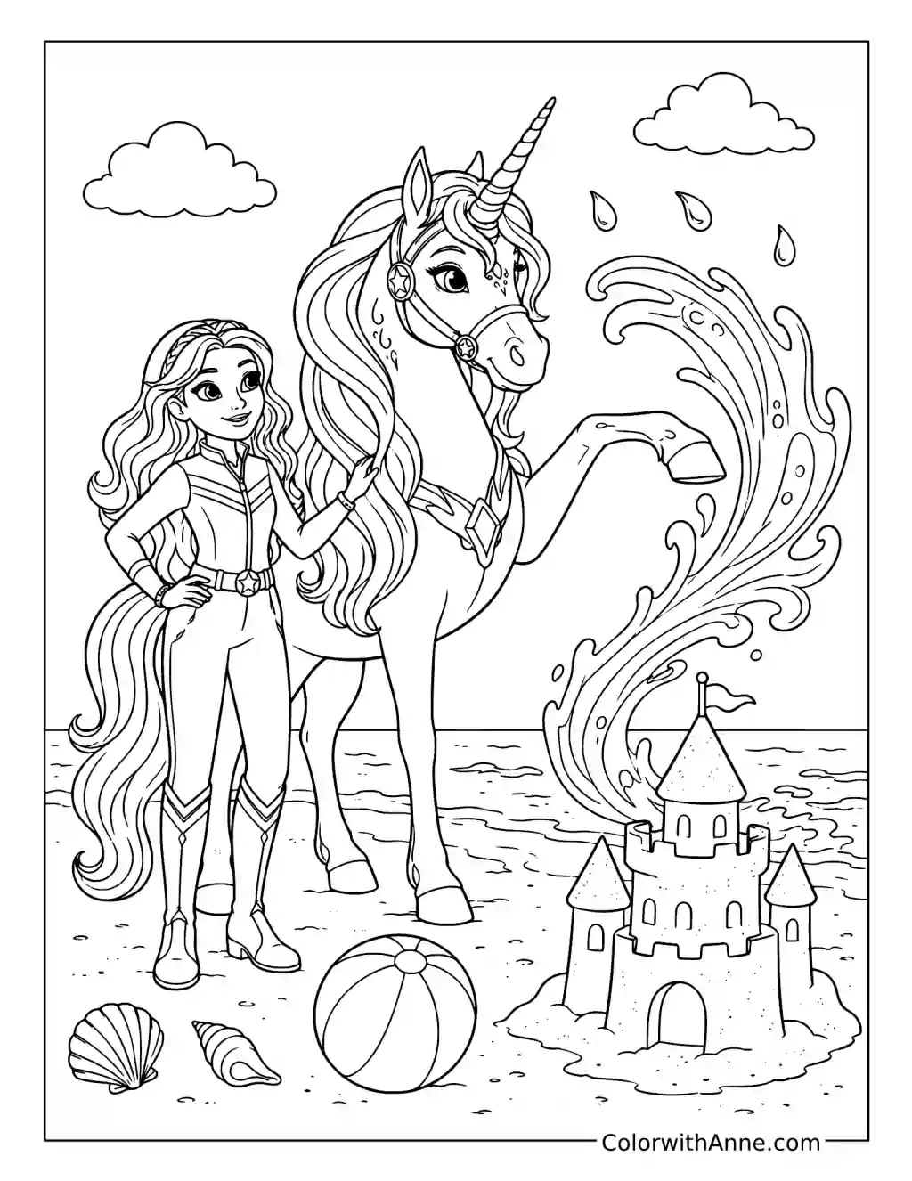 Isabel and River Playing at the Beach coloring page