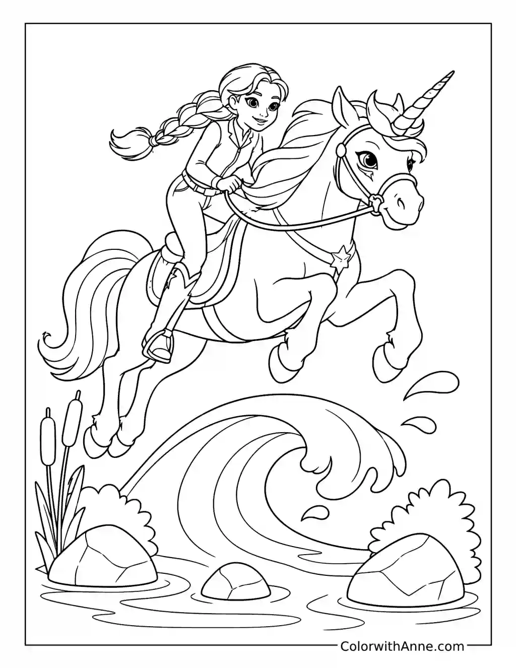 Isabel and River Racing Across the Water coloring page