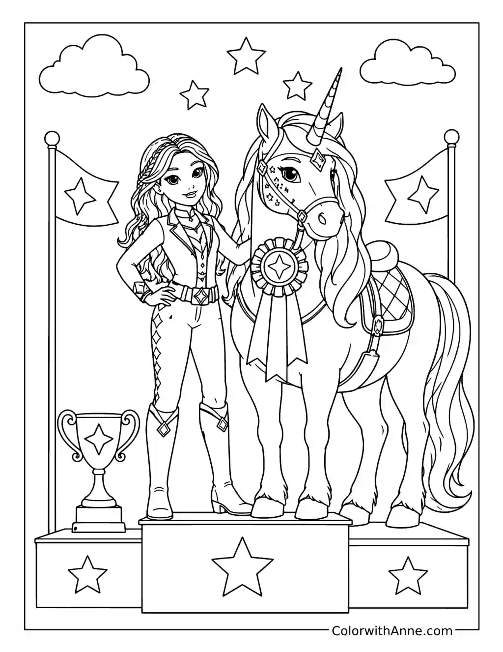 Isabel and River Winning a Ribbon coloring page