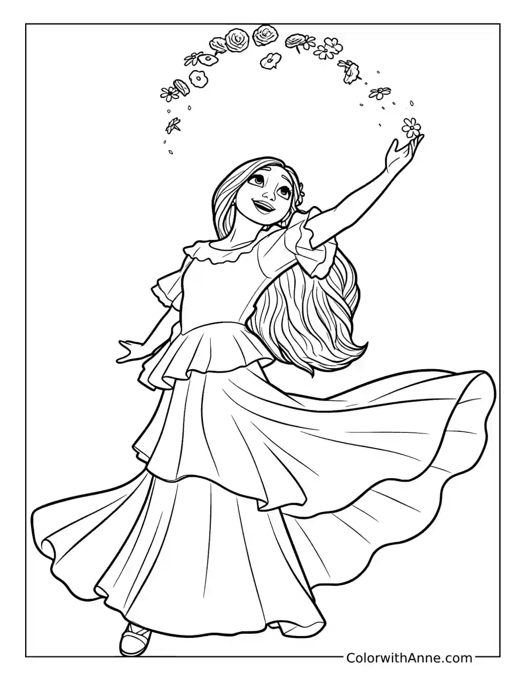 Isabela Madrigal Creating an Arch of Flowers coloring page
