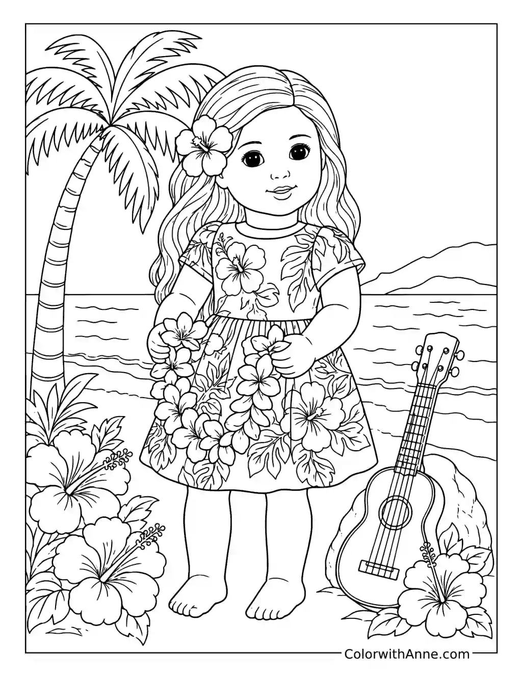 Island Doll with a Flower Lei coloring page