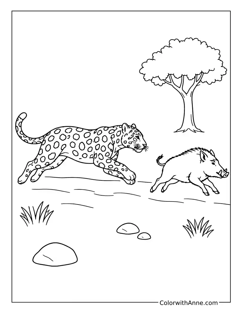 Jaguar Chasing a Wild Boar coloring page