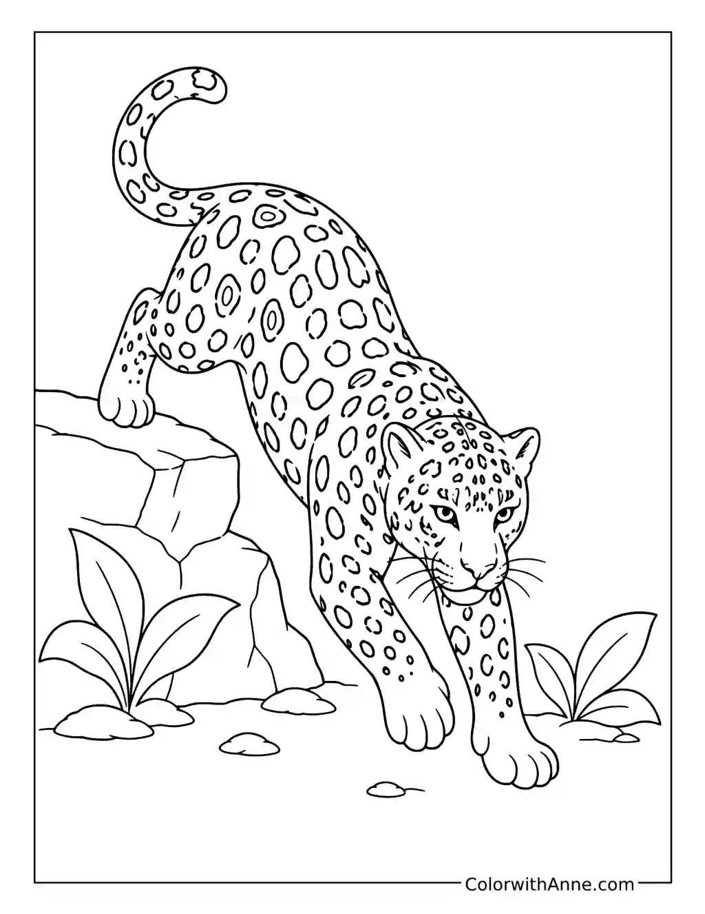 Jaguar Descending from a Rocky Ledge coloring page