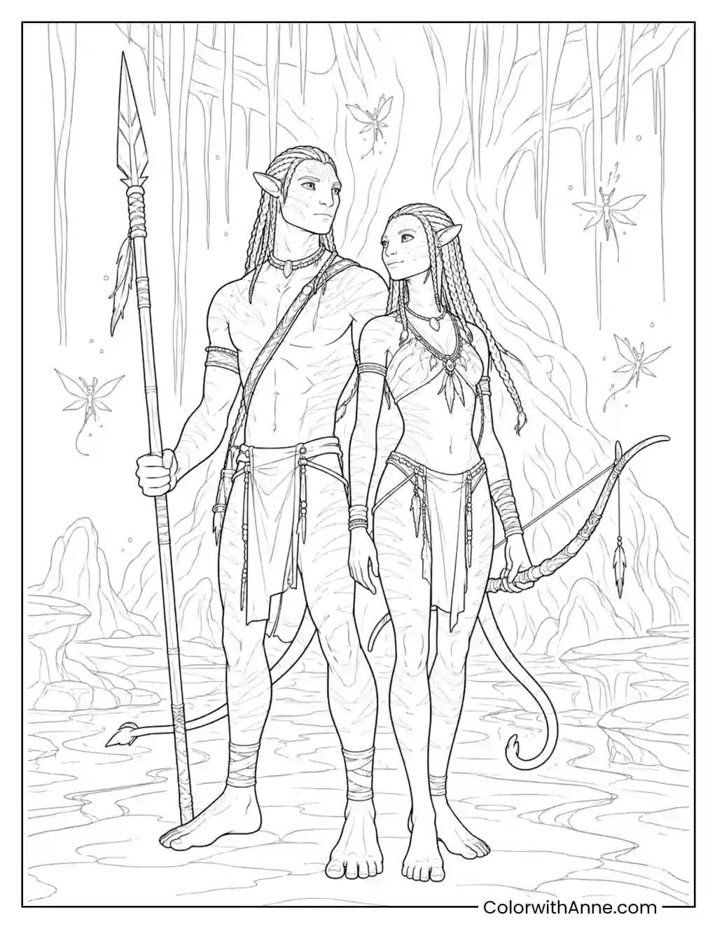 Jake and Neytiri at Tree of Souls coloring page
