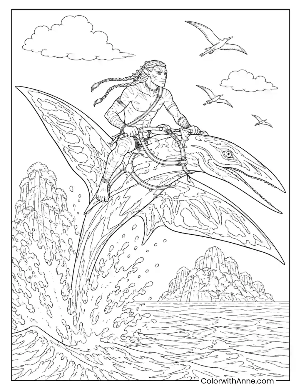 Jake Sully Rides a Skimwing coloring page