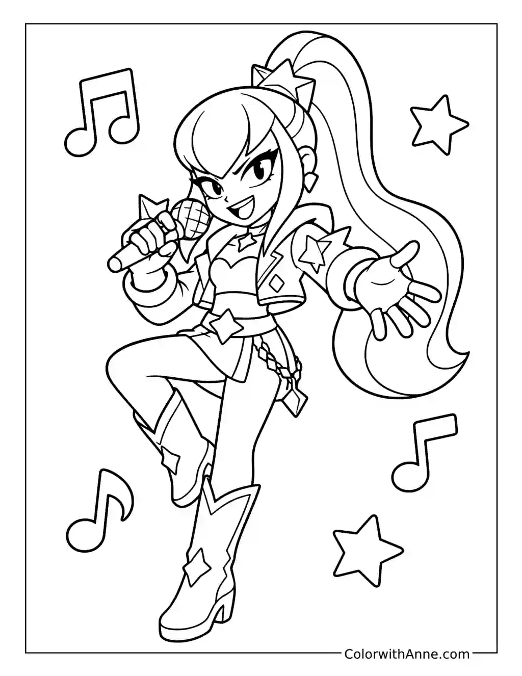 Janet Singing into a Microphone coloring page