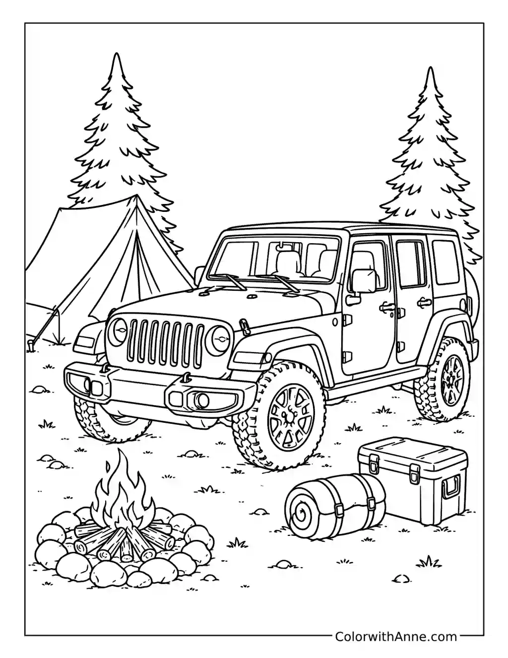 Jeep Camping Adventure coloring page