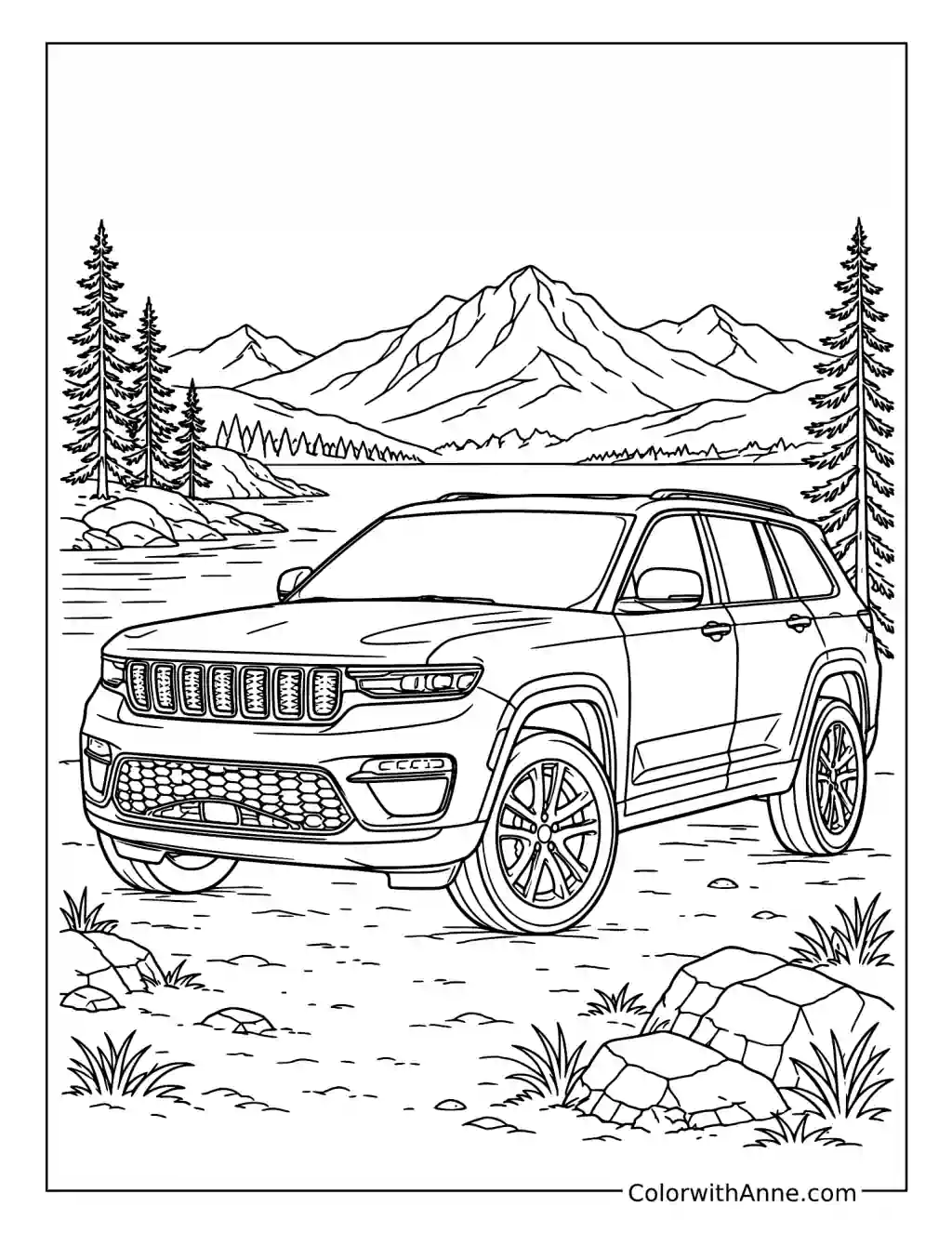 Jeep Grand Cherokee by the Lake coloring page