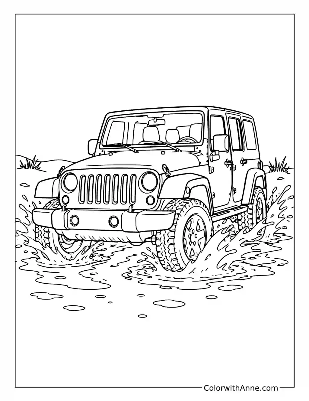 Jeep Splashing Through Mud coloring page