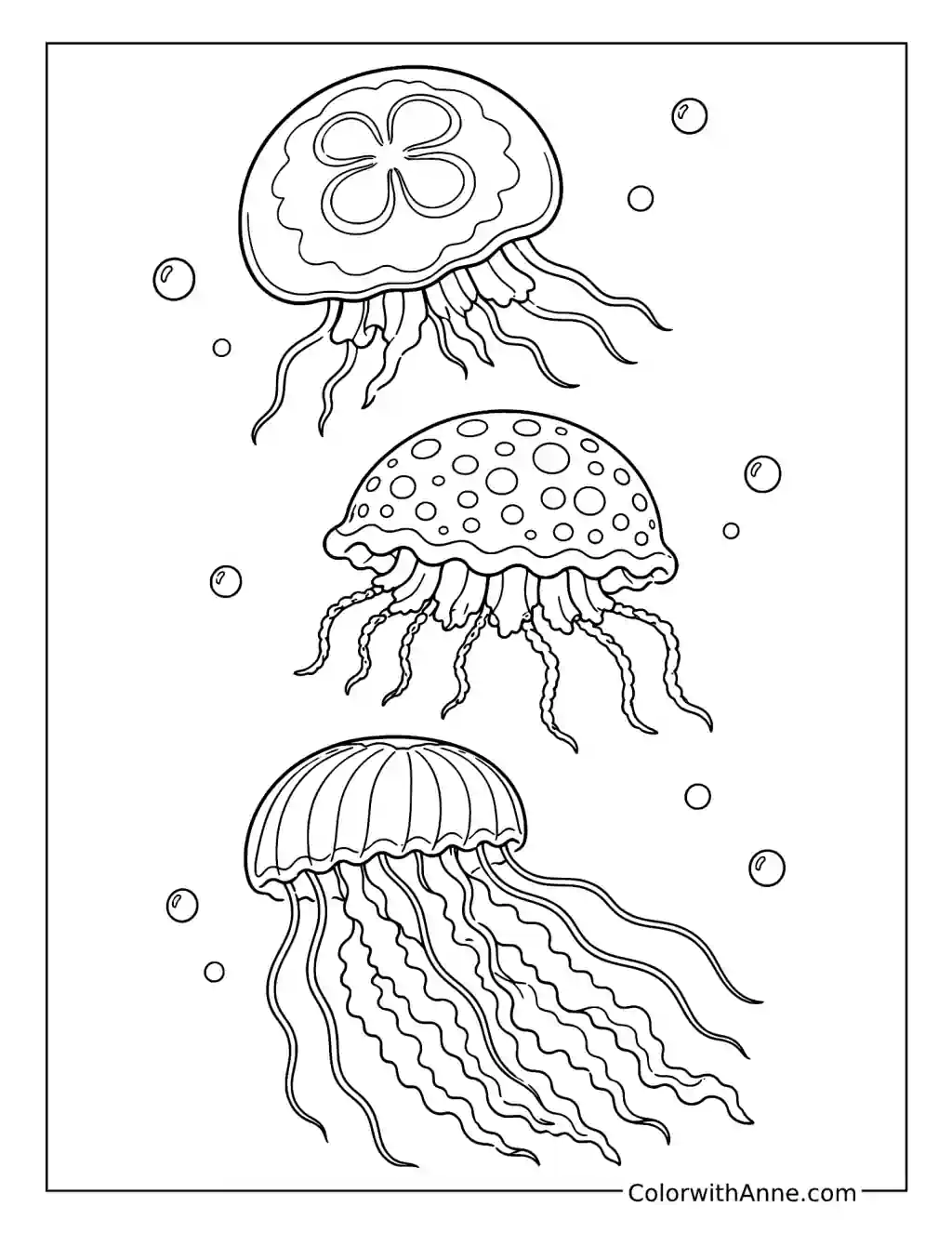 Jellyfish Trio with Different Bell Patterns coloring page
