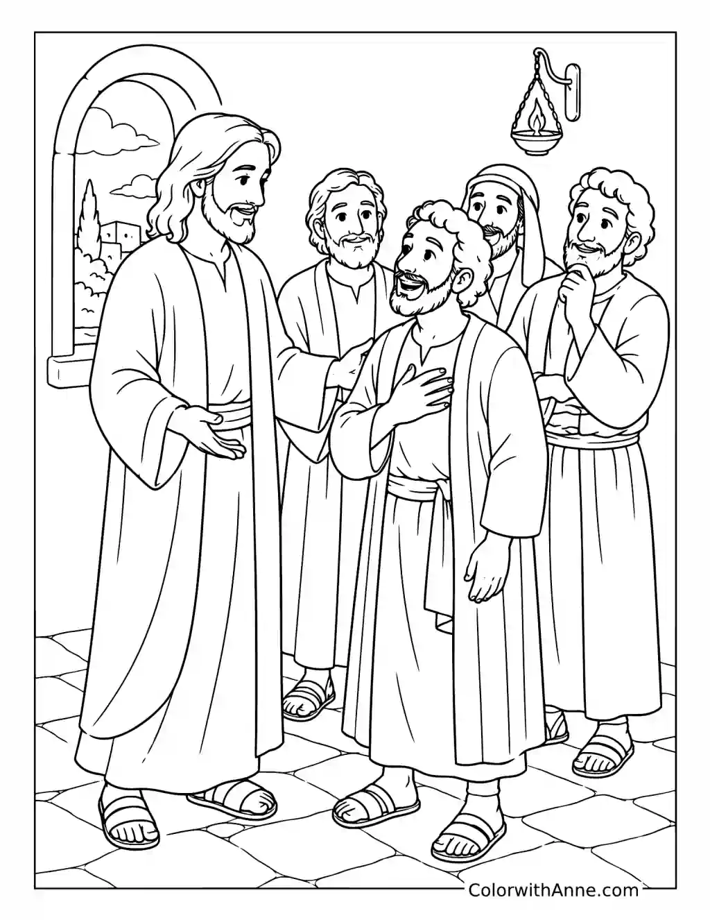 Jesus and Doubting Thomas coloring page