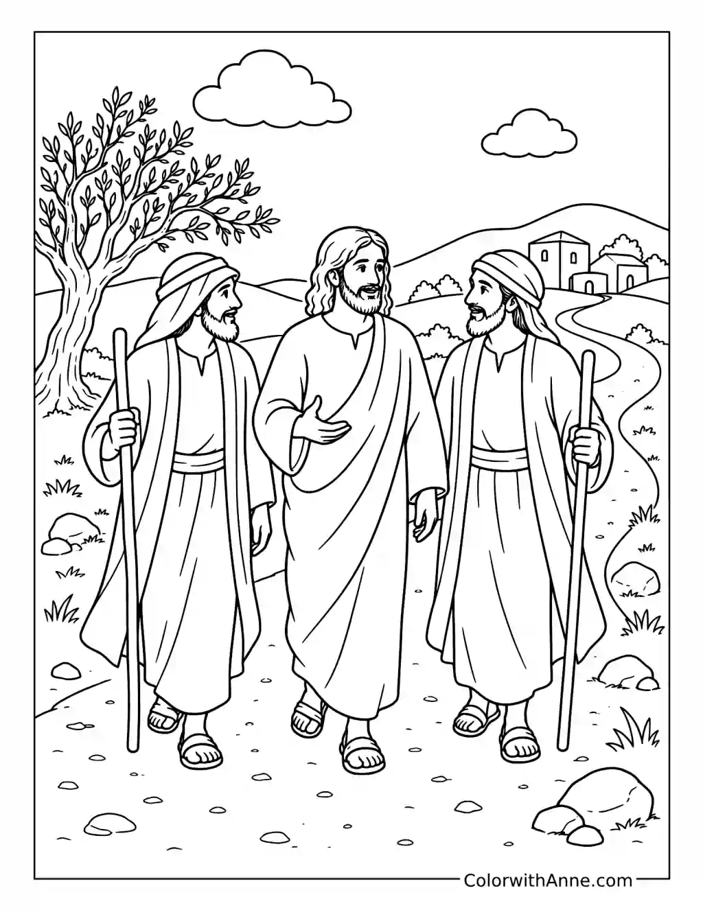 Jesus on the Road to Emmaus coloring page