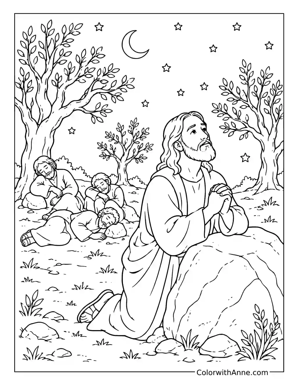 Jesus Praying in Gethsemane coloring page