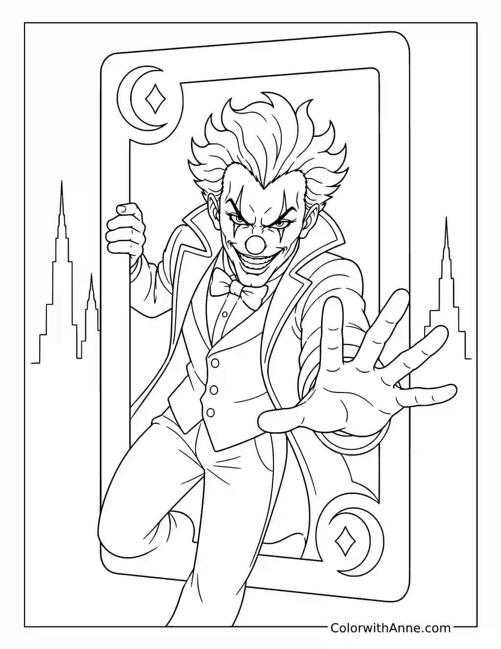 Joker Emerging from a Giant Card coloring page