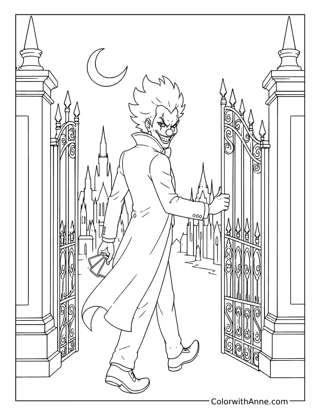 Joker Magician at the Gothic Gate coloring page