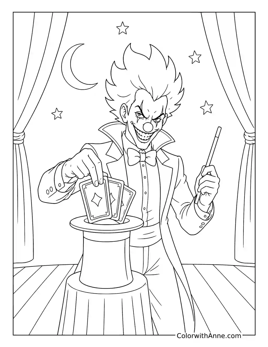 Joker Magician on Stage coloring page