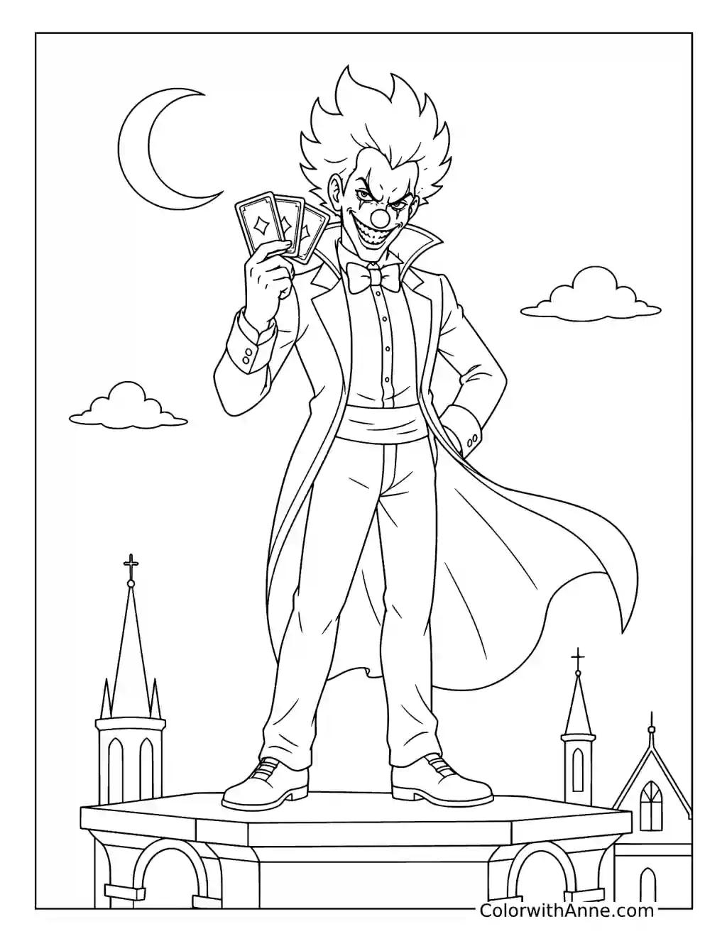 Joker on a Gothic Rooftop coloring page