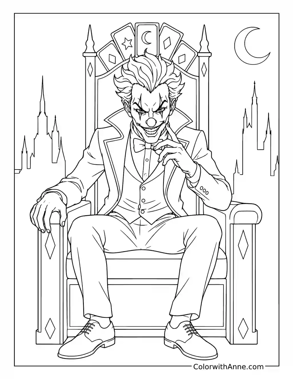 Joker on a Gothic Throne coloring page