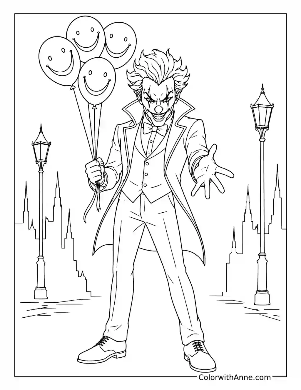 Joker with Balloons coloring page