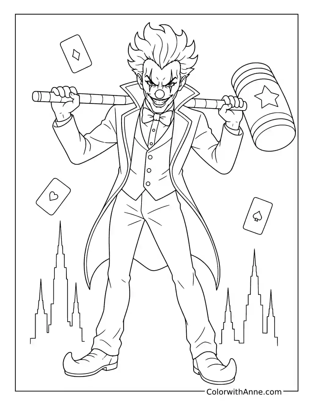 Joker with Theatrical Toy Mallet coloring page