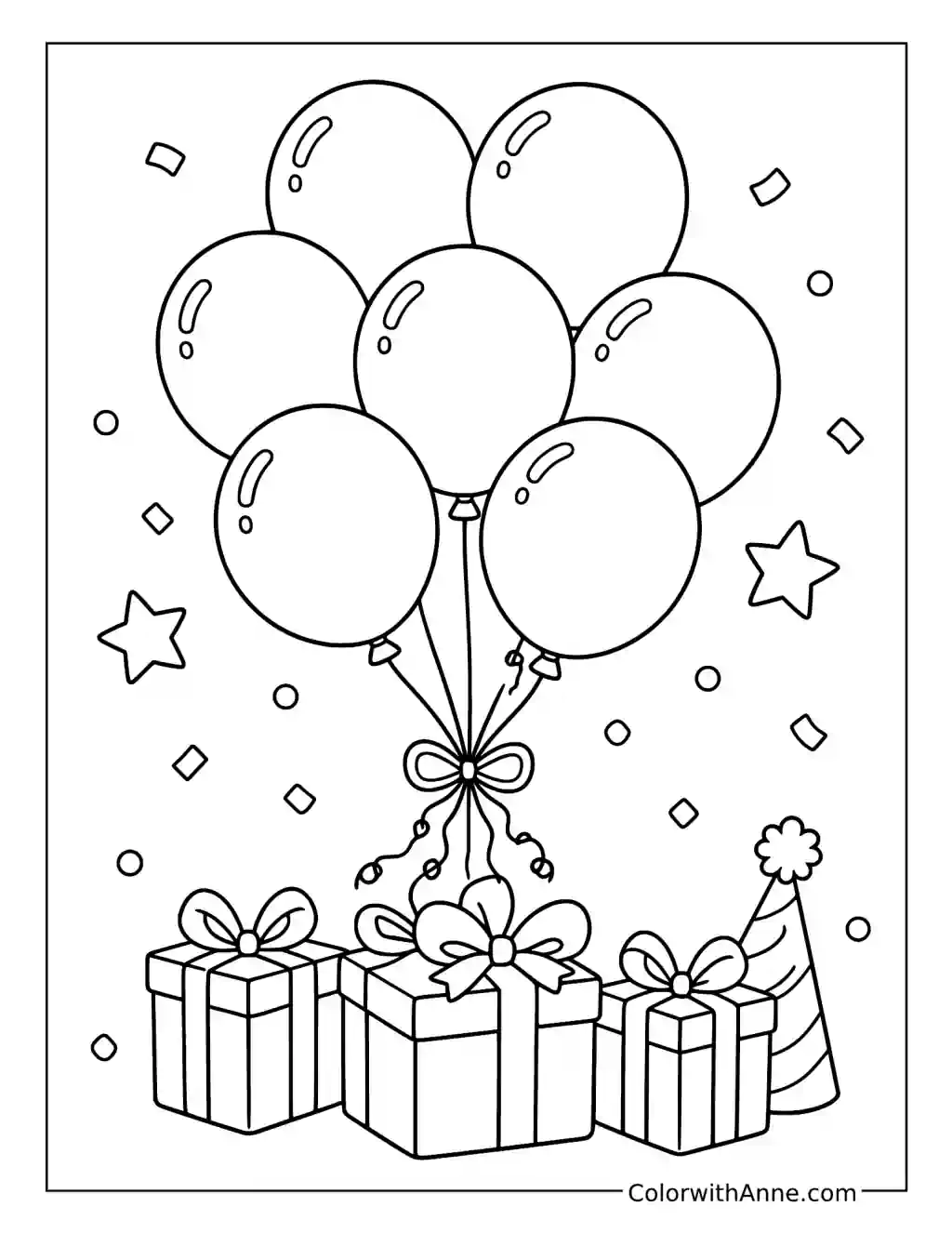 Joyful Balloons and Birthday Gifts coloring page
