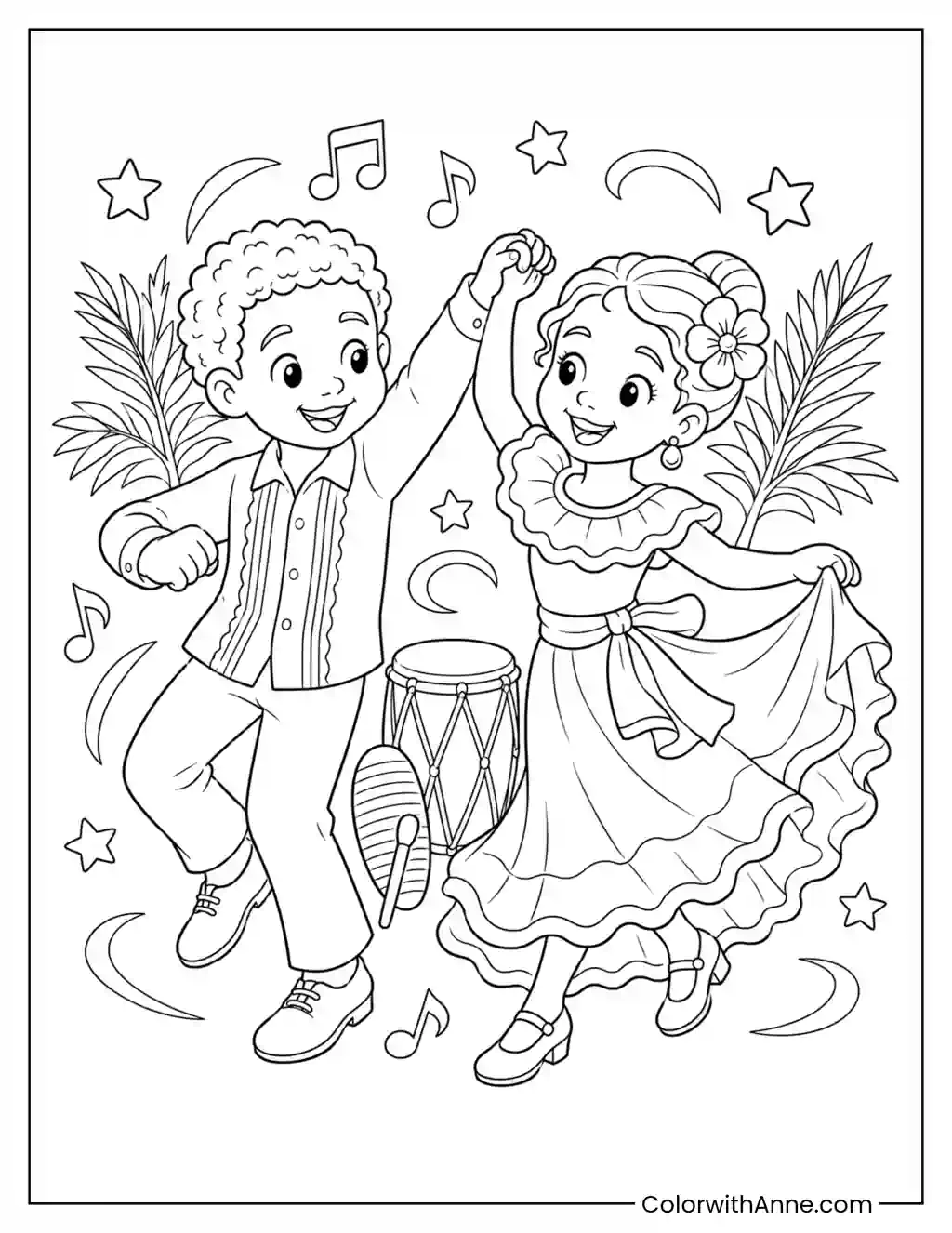 Joyful Dominican Merengue Dance coloring page