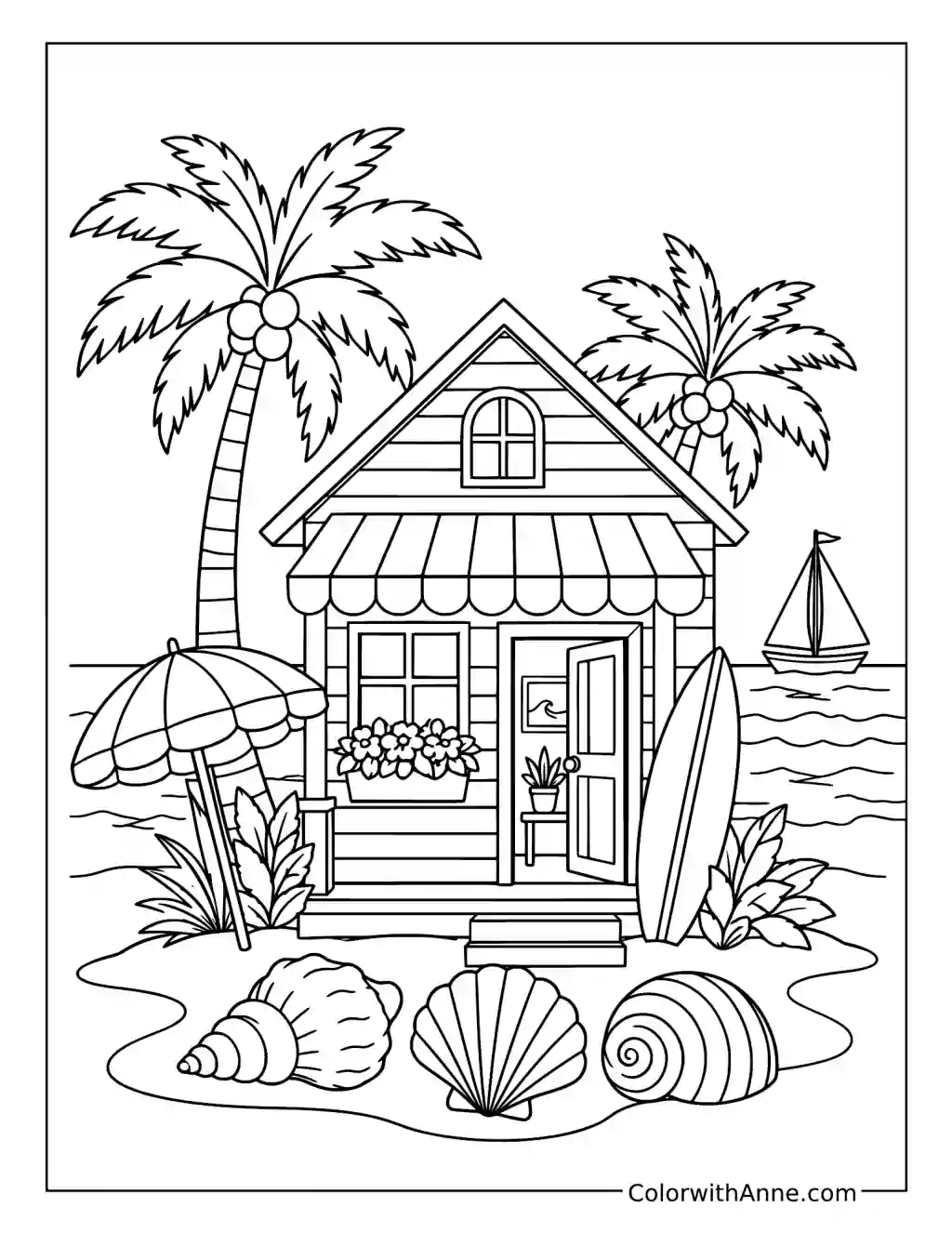 June Beach Cottage coloring page
