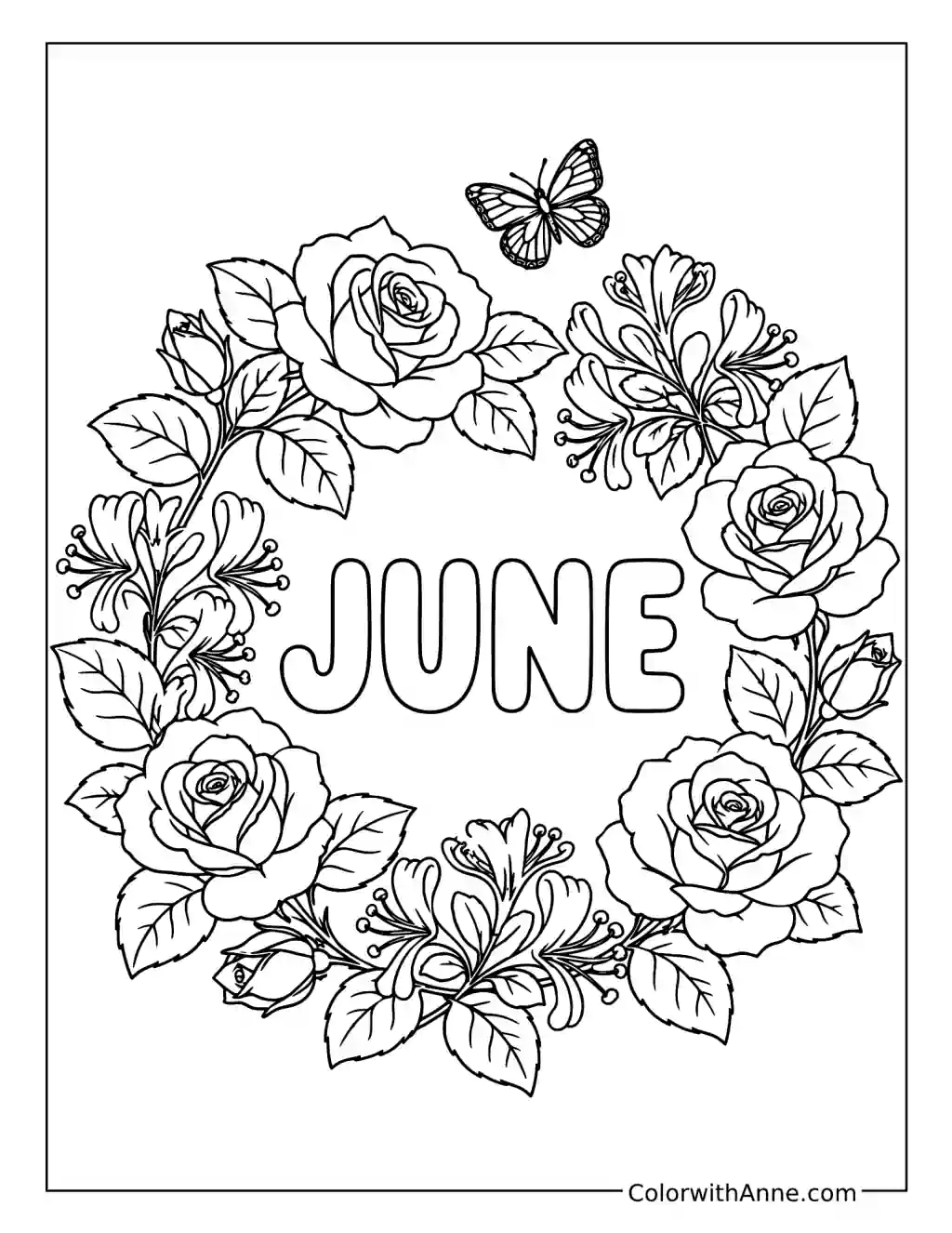 June Floral Wreath coloring page