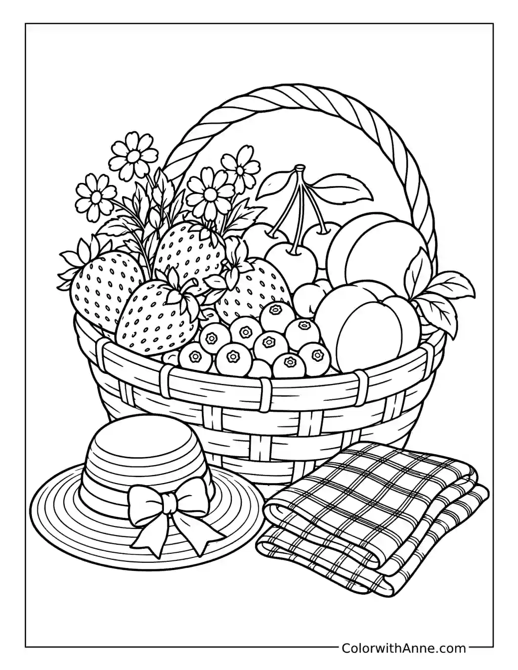 June Market Basket with Summer Fruit coloring page