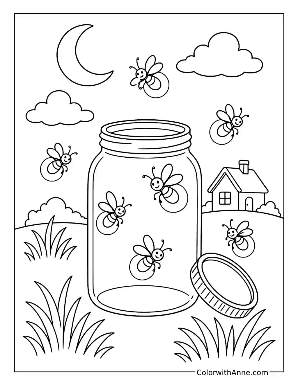 June Night Firefly Jar coloring page